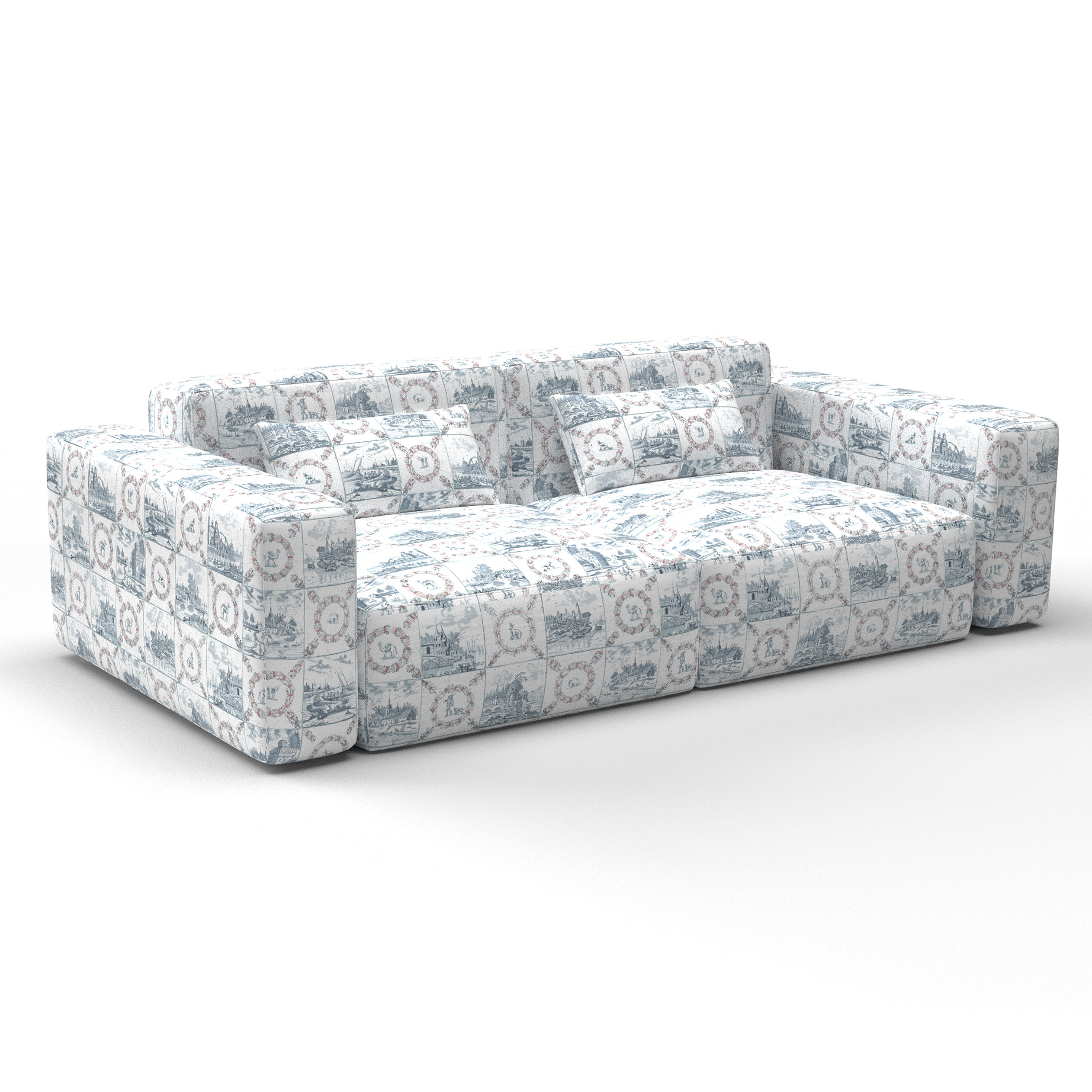Sofa platero gris gaston y daniela lorenzo castillo telas geometrico paisaje tapizado decoracion casa