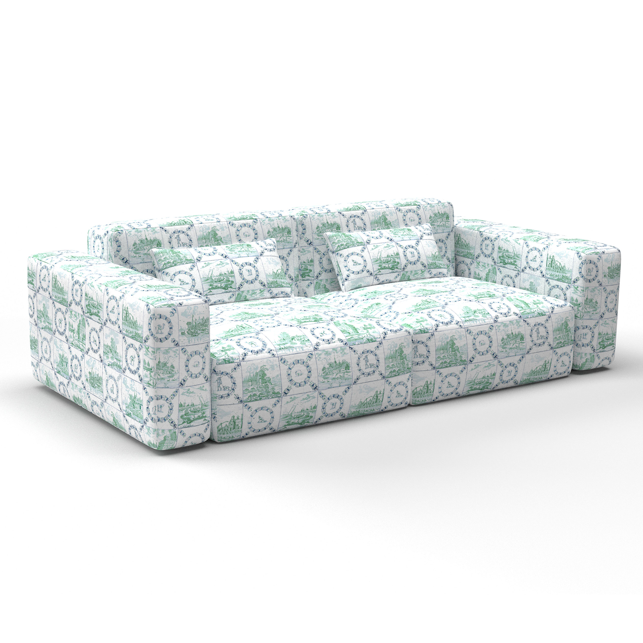 Sofa platero verde gaston y daniela lorenzo castillo telas geometrico paisaje tapizado decoracion casa