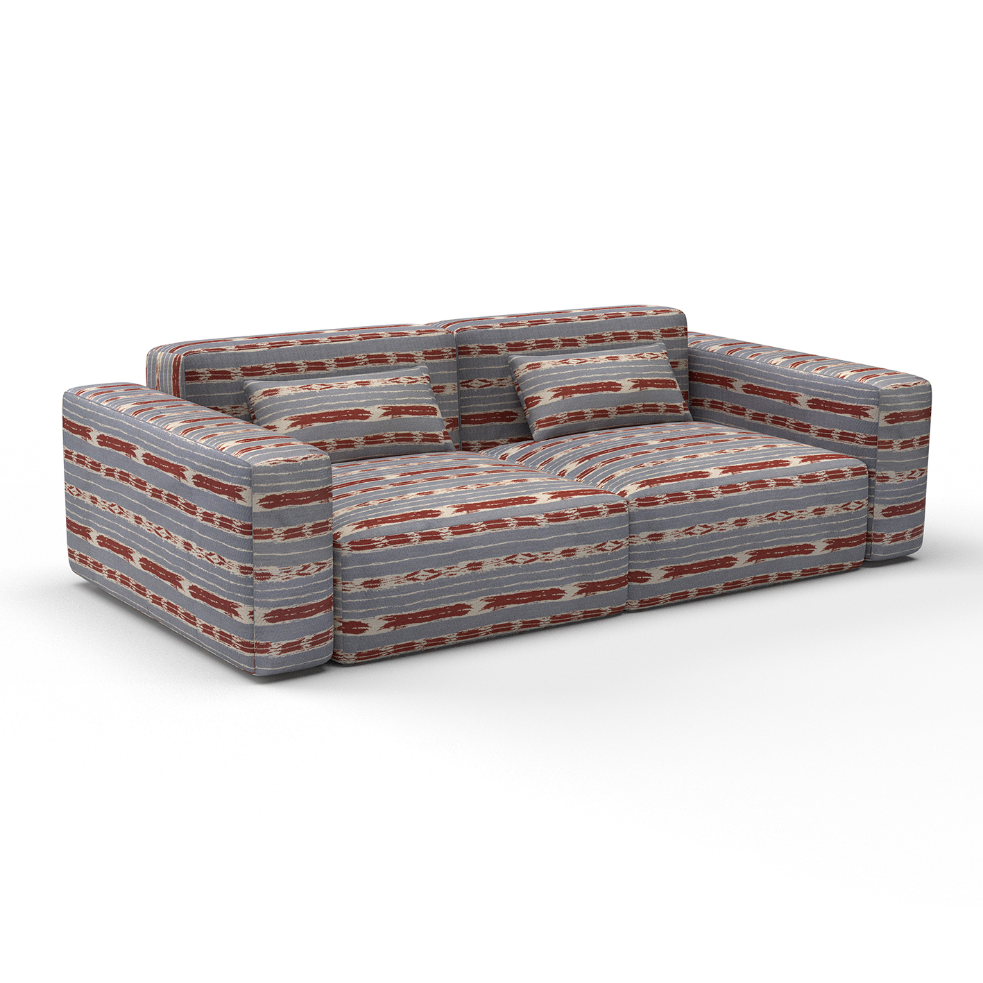 sofa bandas azul cielo rojo decoracion gaston y daniela telas étnico rayas tapizado
