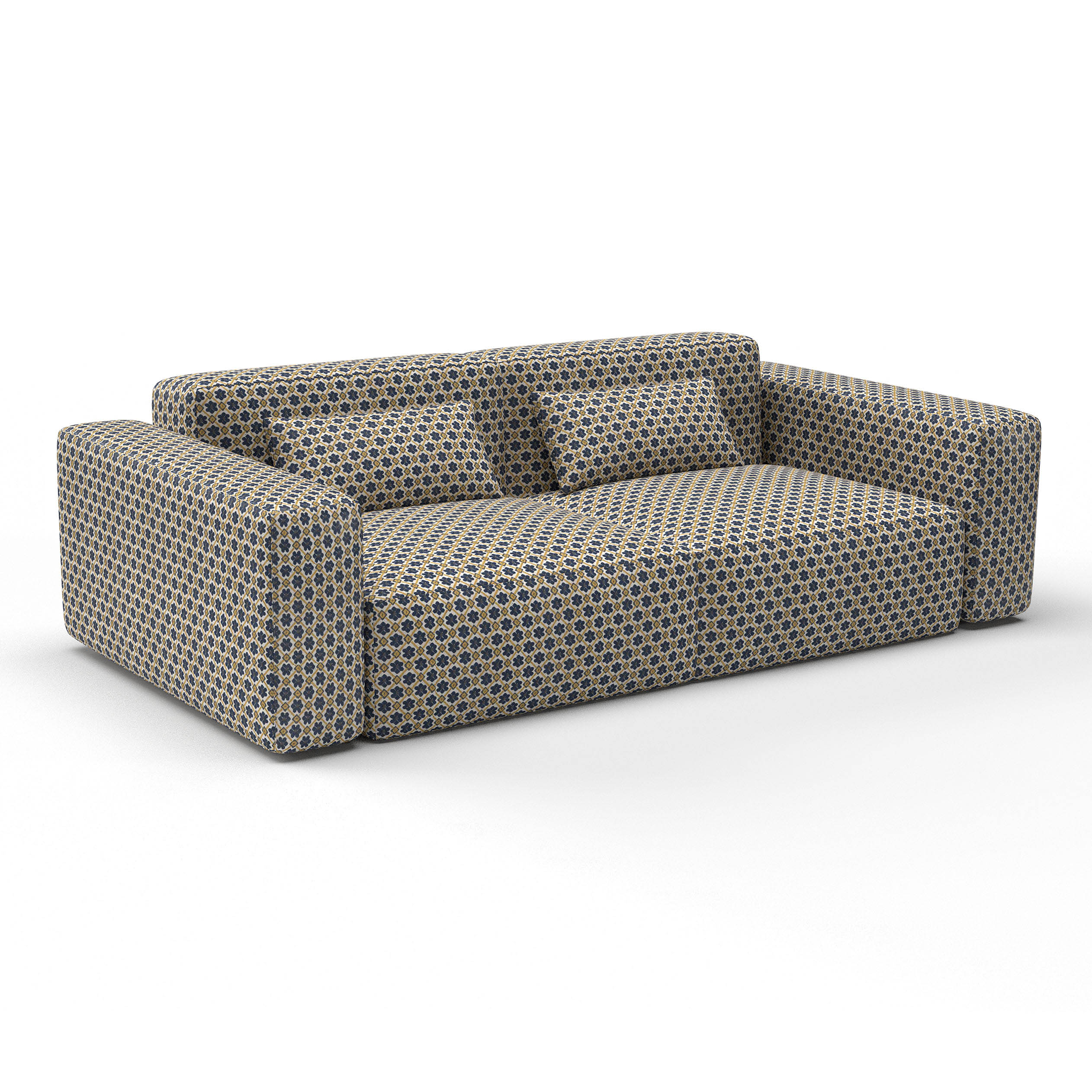 Sofa fruela navy ocre de gaston y daniela lorenzo castillo telas floral tapizado decoracion casa