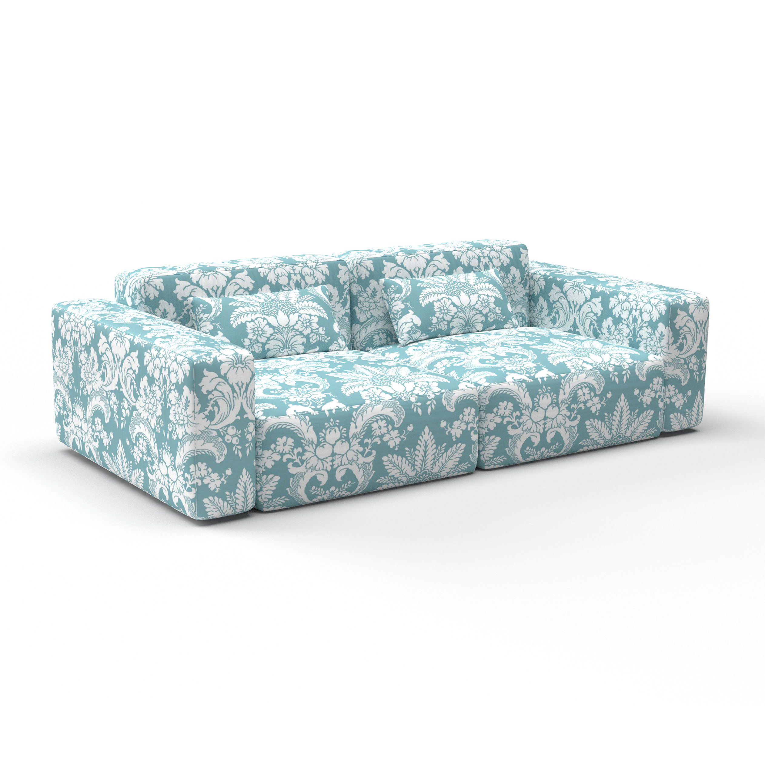 Sofa grajal azul de gaston y daniela lorenzo castillo telas damasco floral tapizado decoracion casa