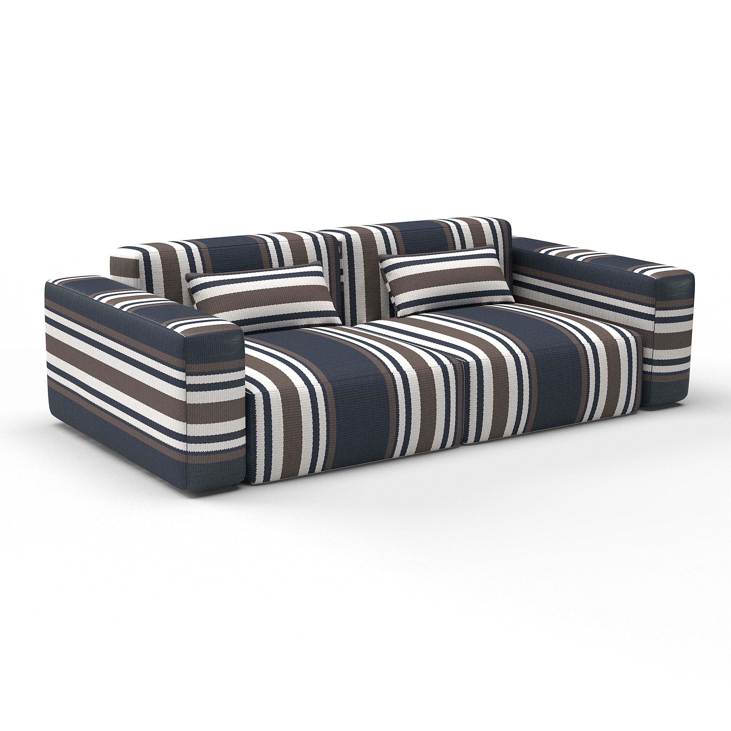 sofá pinilla navy marrón decoración Lorenzo Castillo telas rayas tapizado
