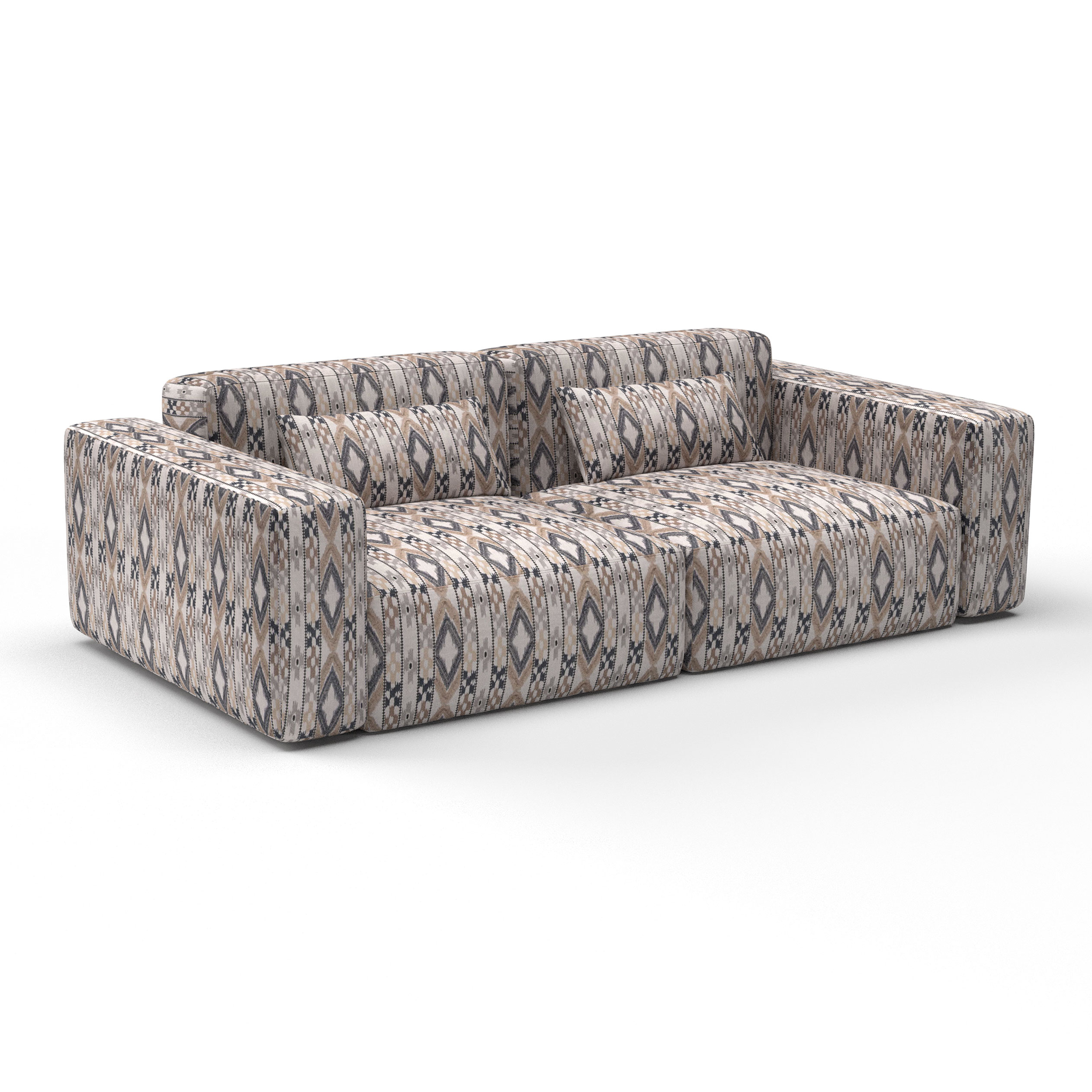sofá Queen beige gris decoración Gastón y Daniela telas étnico tapizado