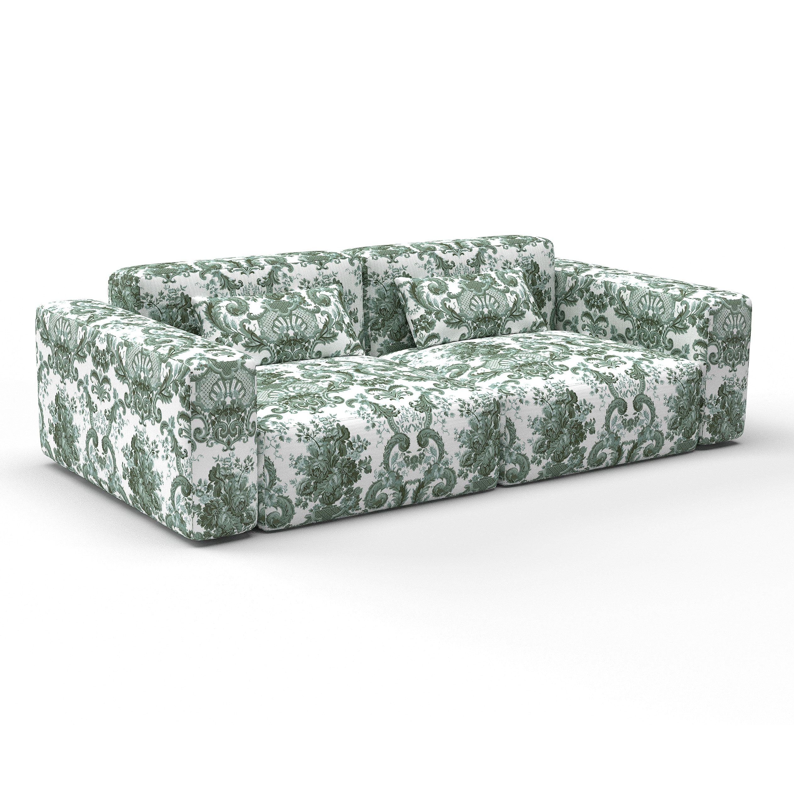 sofá San Idelfonso verde decoración Lorenzo Castillo telas damasco floral tapizado