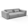 sofá trellis navy gris decoración Gastón y Daniela telas geométrico tapizado