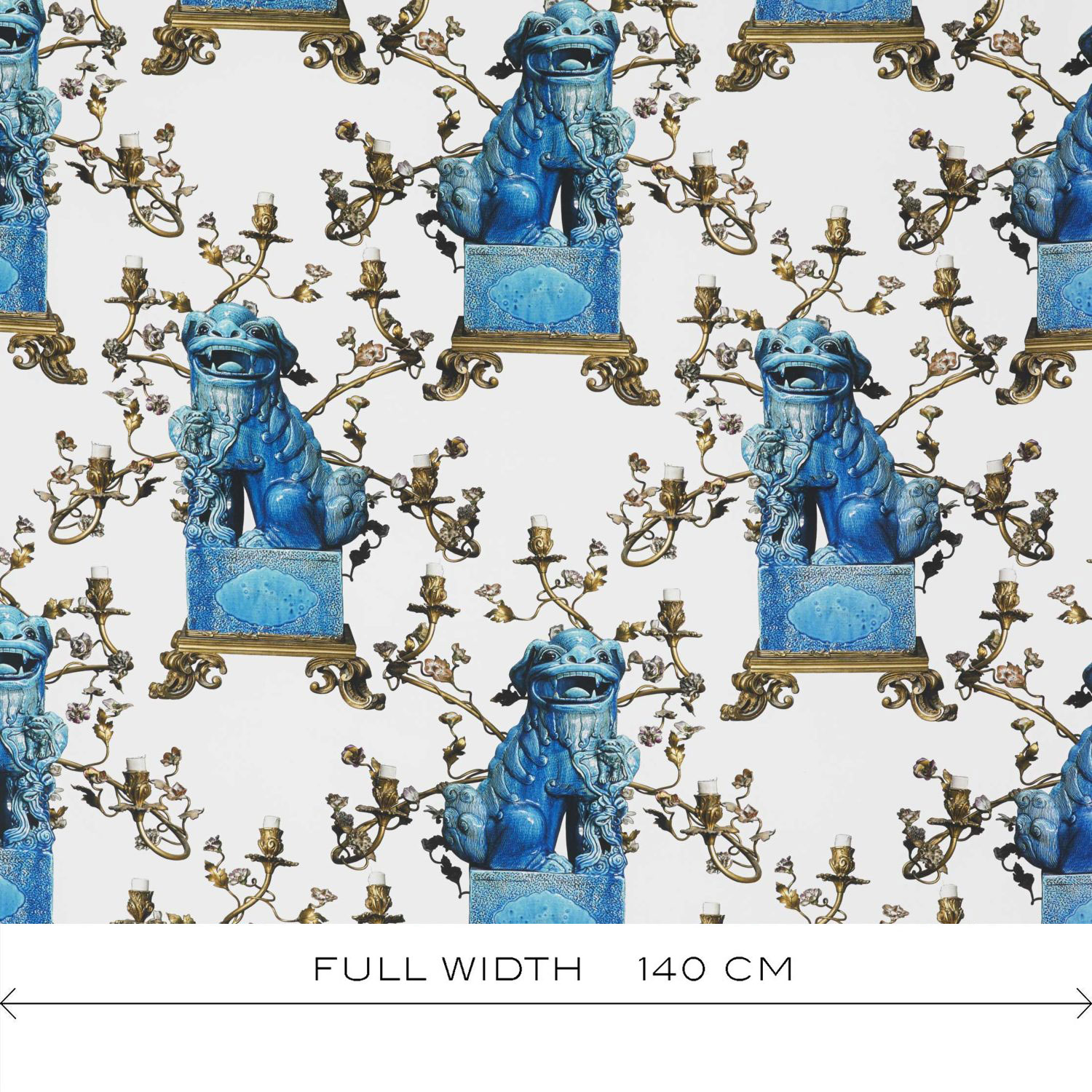 Ancho Chien blanco azul decoración Lorenzo Castillo telas oriental personajes y figuras tapizado