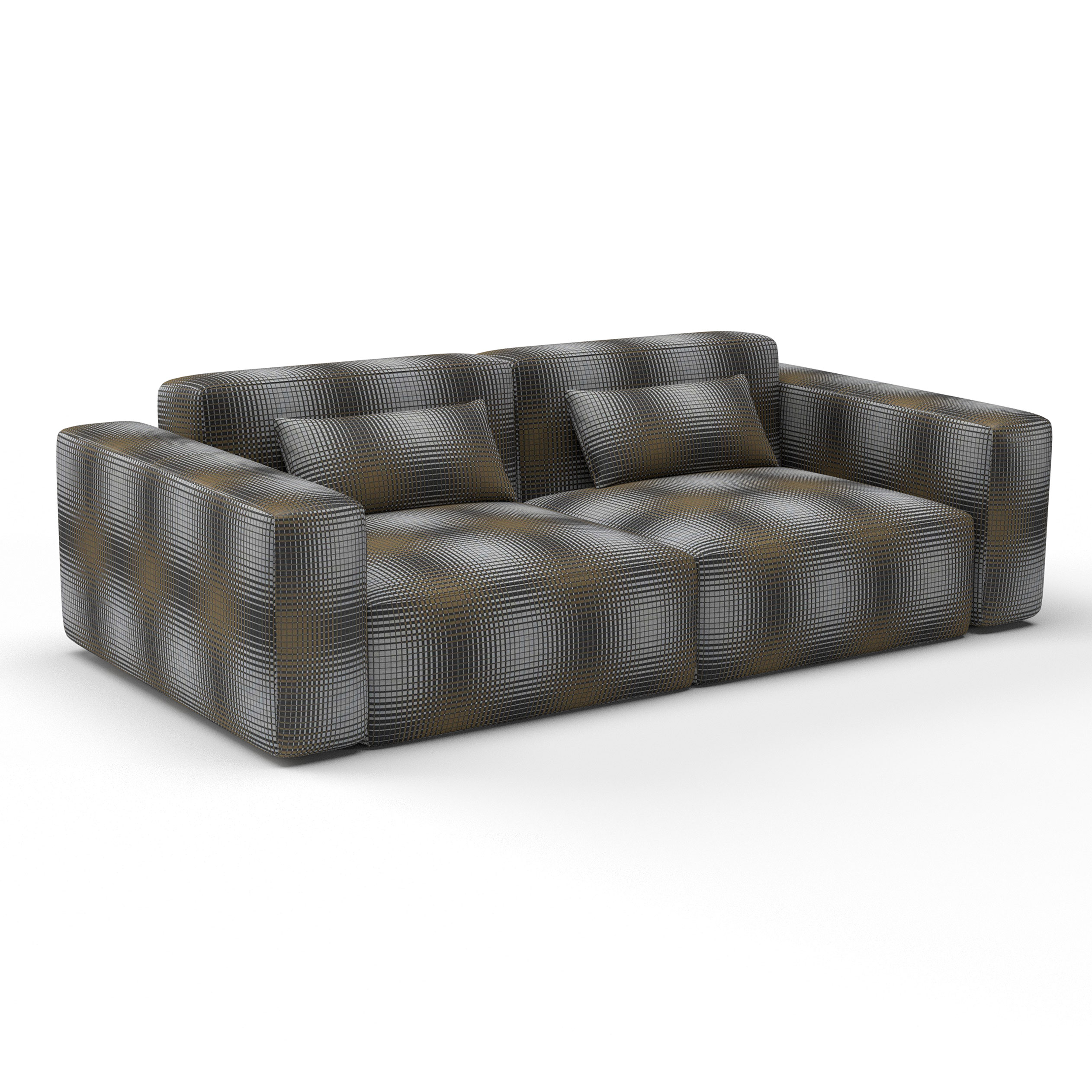 Sofá Alella negro decoración Lorenzo Castillo telas geométrico tapizado