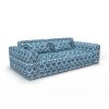 Sofá Janano azul decoración Lorenzo Castillo telas geométrico ikat tapizado