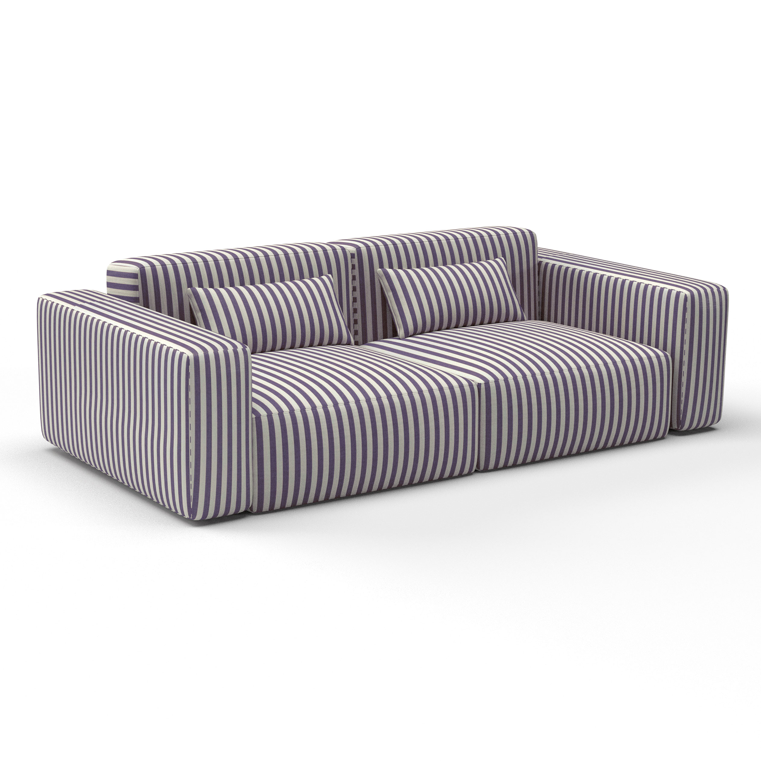 Sofá Niza lavanda decoración Gastón y Daniela telas rayas tapizado