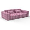 Sofá Preciados rosa decoración Gastón y Daniela telas cuadros tapizado