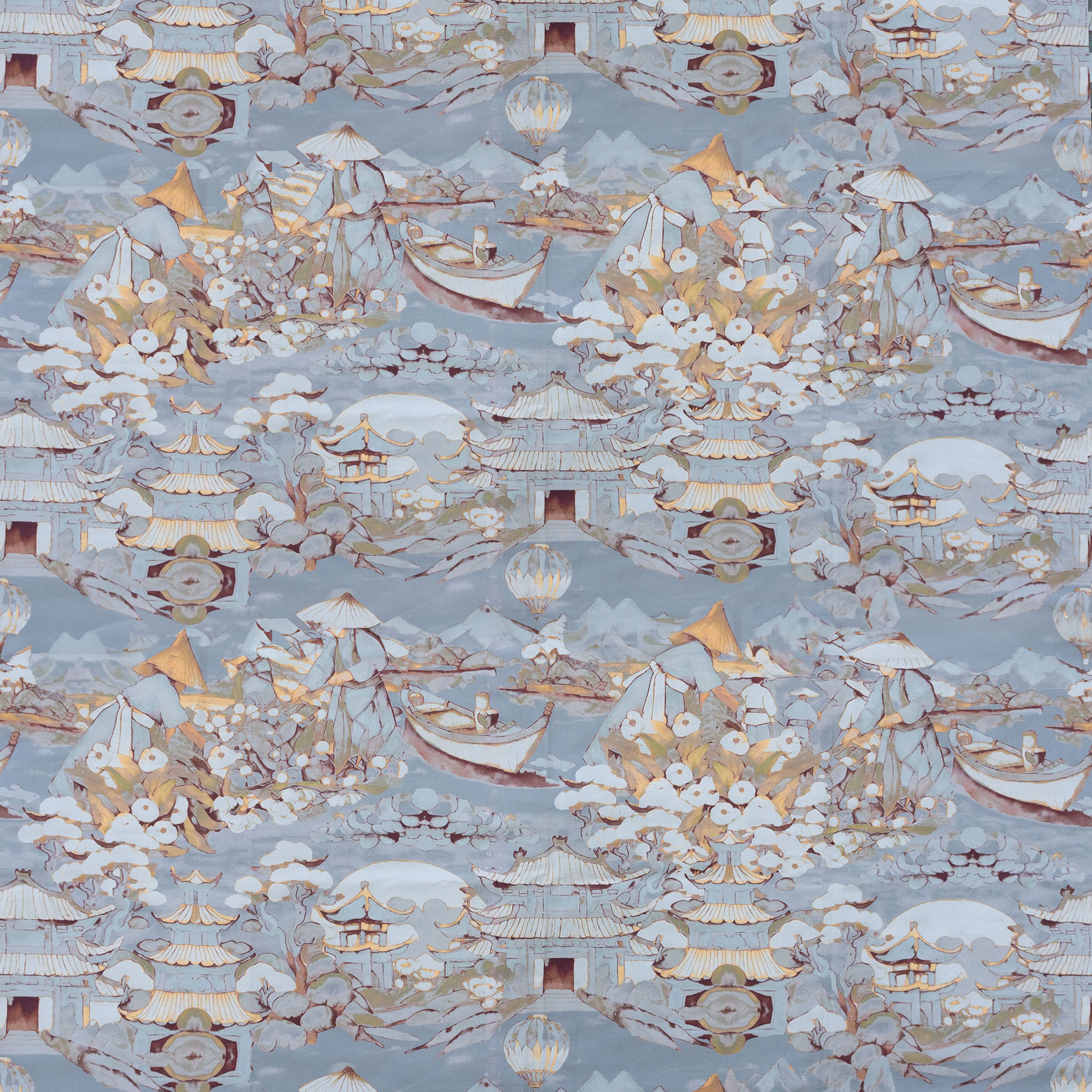 LCT-1176-002 Tela Tembo Gris de Gaston y Daniela. Coleccion de Lorenzo Castillo. Estampado oriental, en algodon y lino para cortinas en color grises. Decoracion de interiores