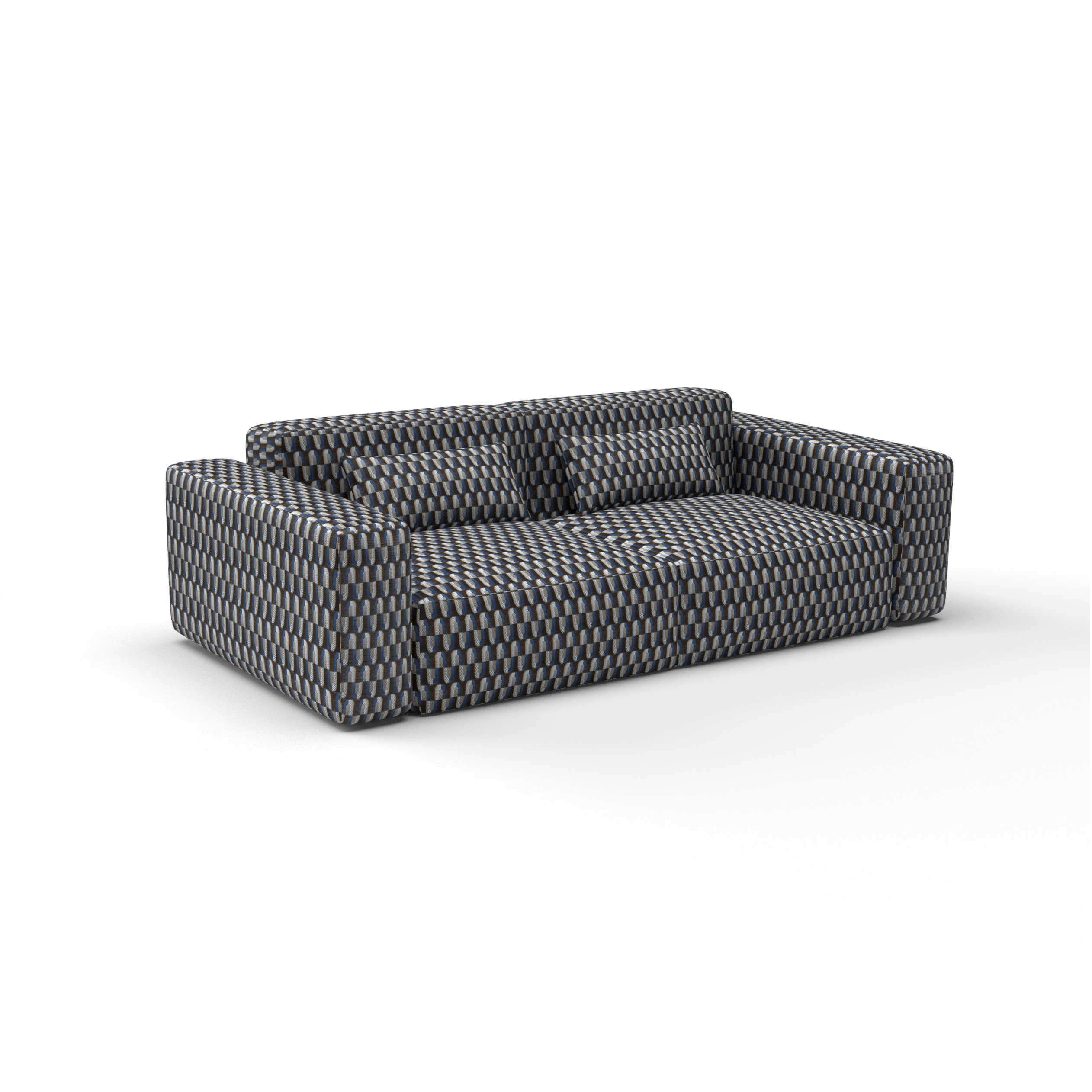 Sofa Tela Algendar Marron Azul de Gaston y Daniela. Coleccion de Lorenzo Castillo. Diseño geometrico para tapiceria. Decoracion de interiores