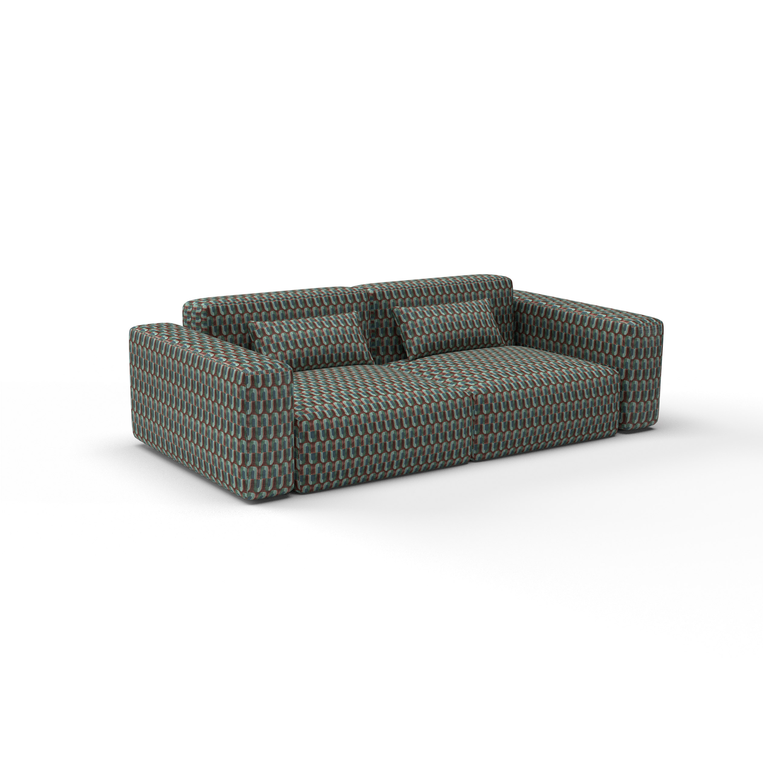 Sofa Tela Algendar Teja Verde de Gaston y Daniela. Coleccion de Lorenzo Castillo. Diseño geometrico para tapiceria. Decoracion de interiores