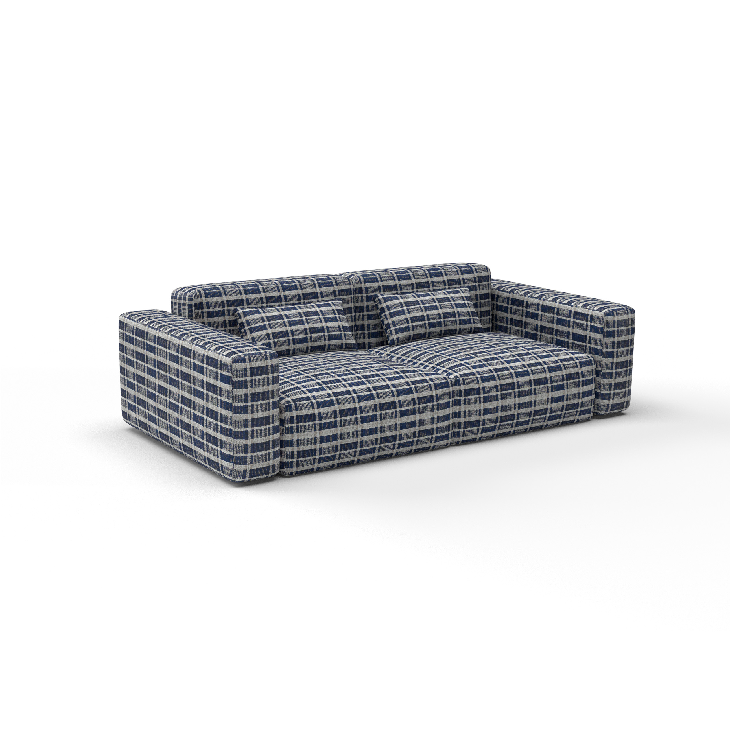Sofa tela Galdana Azul de Gaston y Daniela. Coleccion de Lorenzo Castillo. Diseño geometrico para tapiceria. Decoracion de interiores.
