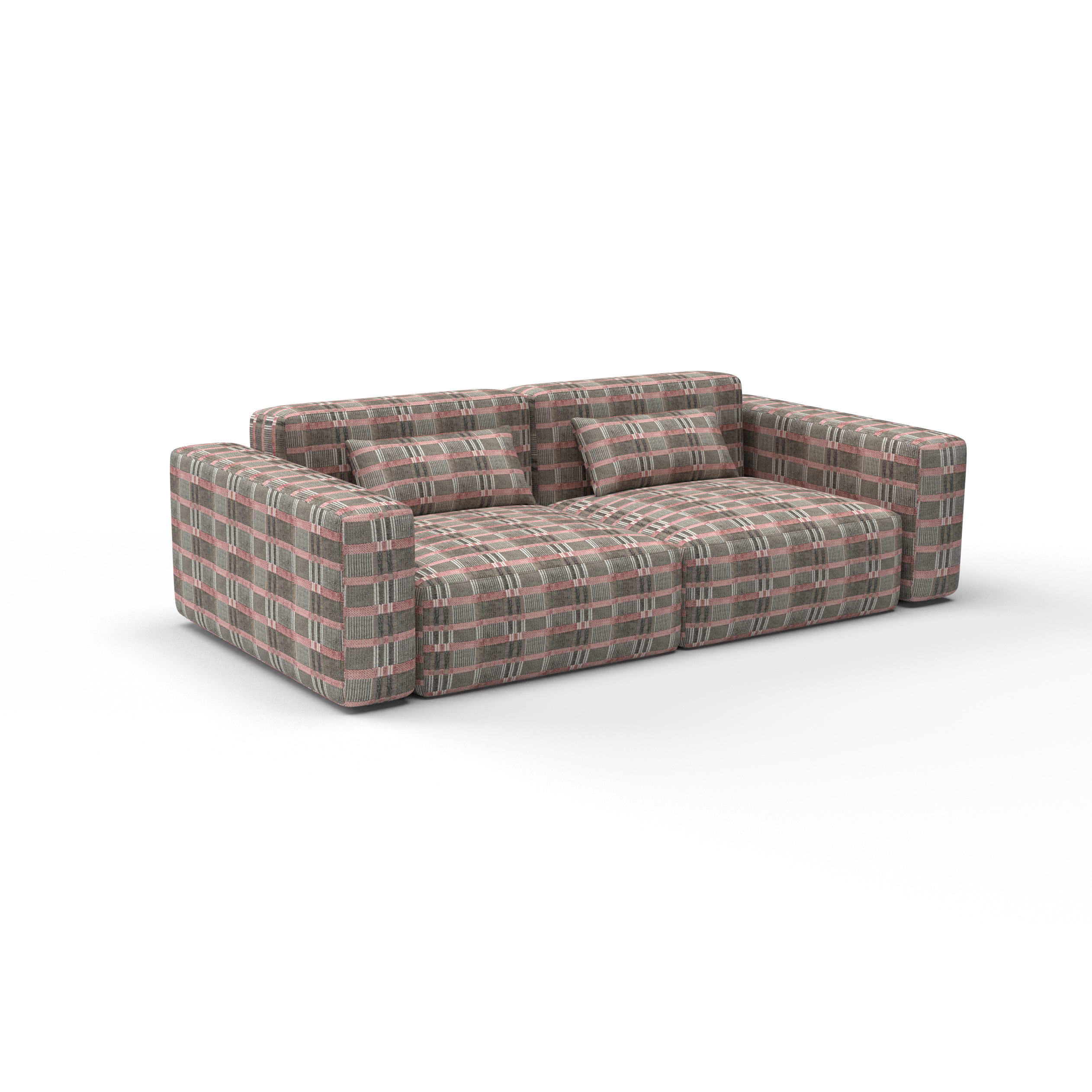 Sofa tela Galdana rosa topo de Gaston y Daniela. Coleccion de Lorenzo Castillo. Diseño geometrico para tapiceria. Decoracion de interiores.