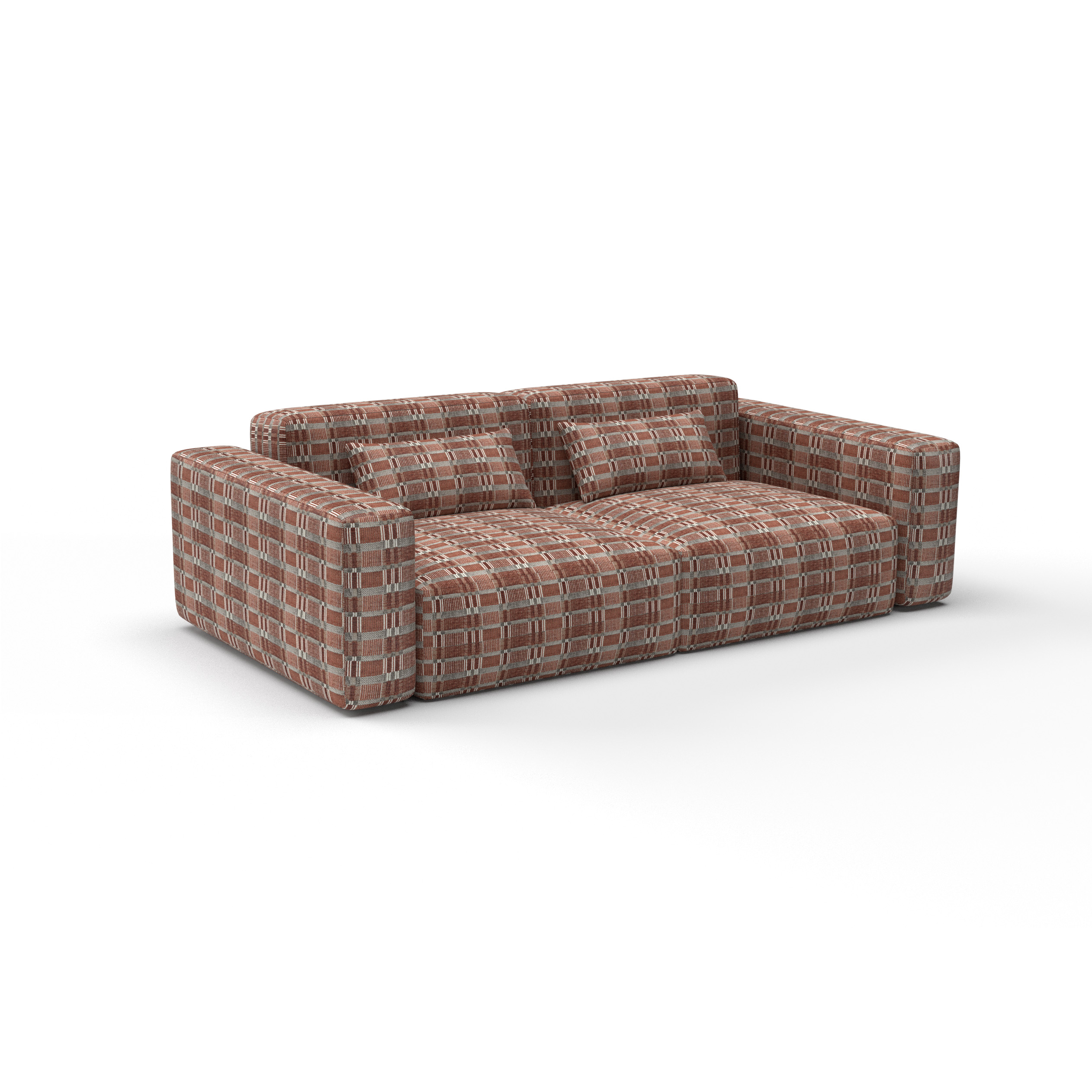 Sofa tela Galdana teja de Gaston y Daniela. Coleccion de Lorenzo Castillo. Diseño geometrico para tapiceria. Decoracion de interiores.