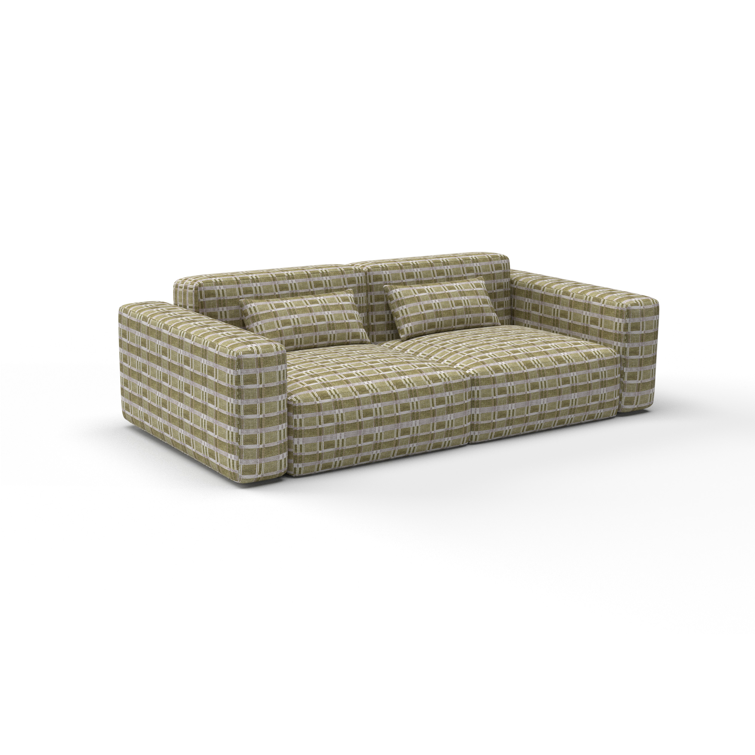 Sofa tela Galdana verde claro de Gaston y Daniela. Coleccion de Lorenzo Castillo. Diseño geometrico para tapiceria. Decoracion de interiores.