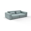 Sofa tela Macarella Agua Azul de Gaston y Daniela. Coleccion de Lorenzo Castillo. Terciopelo Bordado con diseño geometrico para tapiceria y cortinas. Decoracion de interiores. Detalle