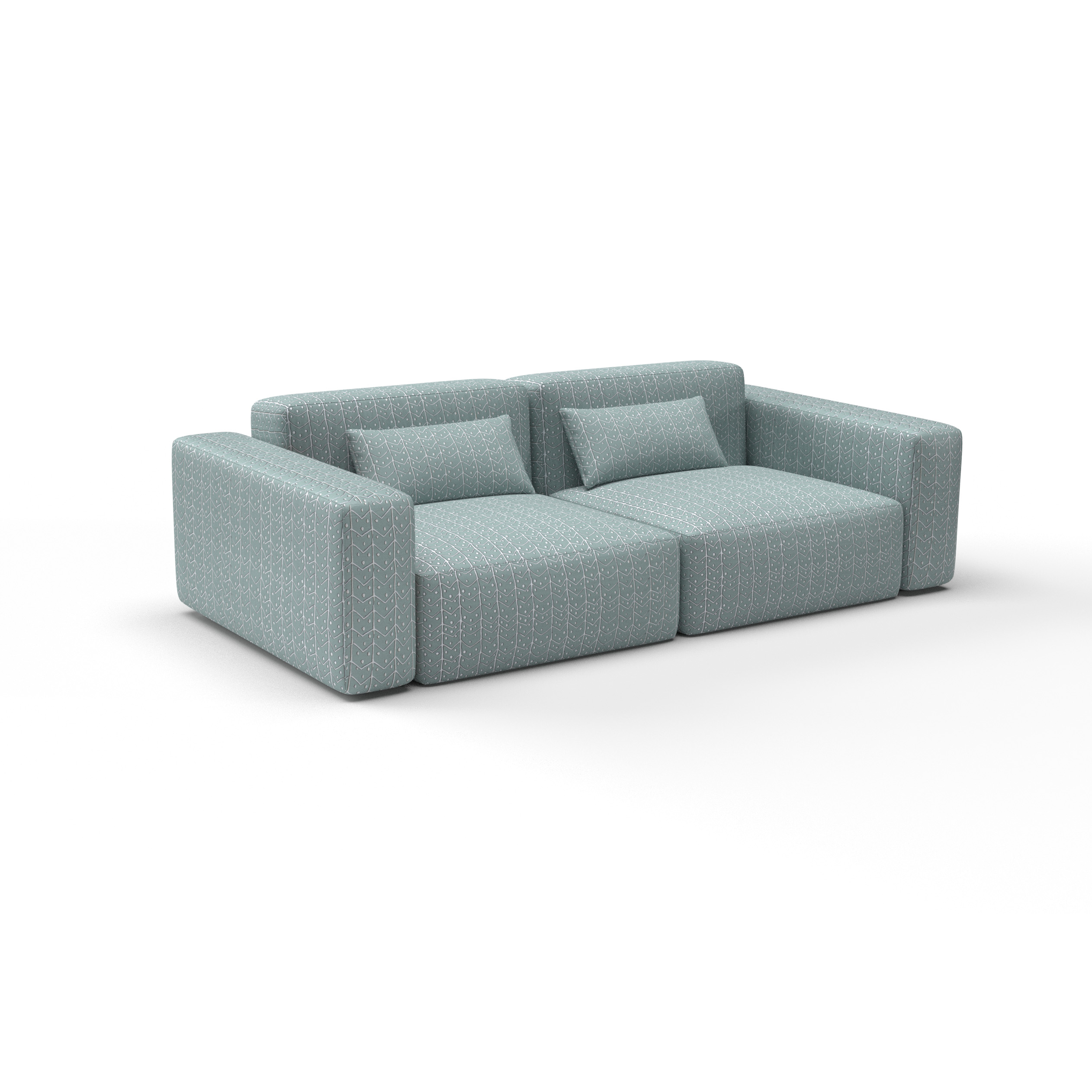 Sofa tela Macarella Agua Azul de Gaston y Daniela. Coleccion de Lorenzo Castillo. Terciopelo Bordado con diseño geometrico para tapiceria y cortinas. Decoracion de interiores. Detalle