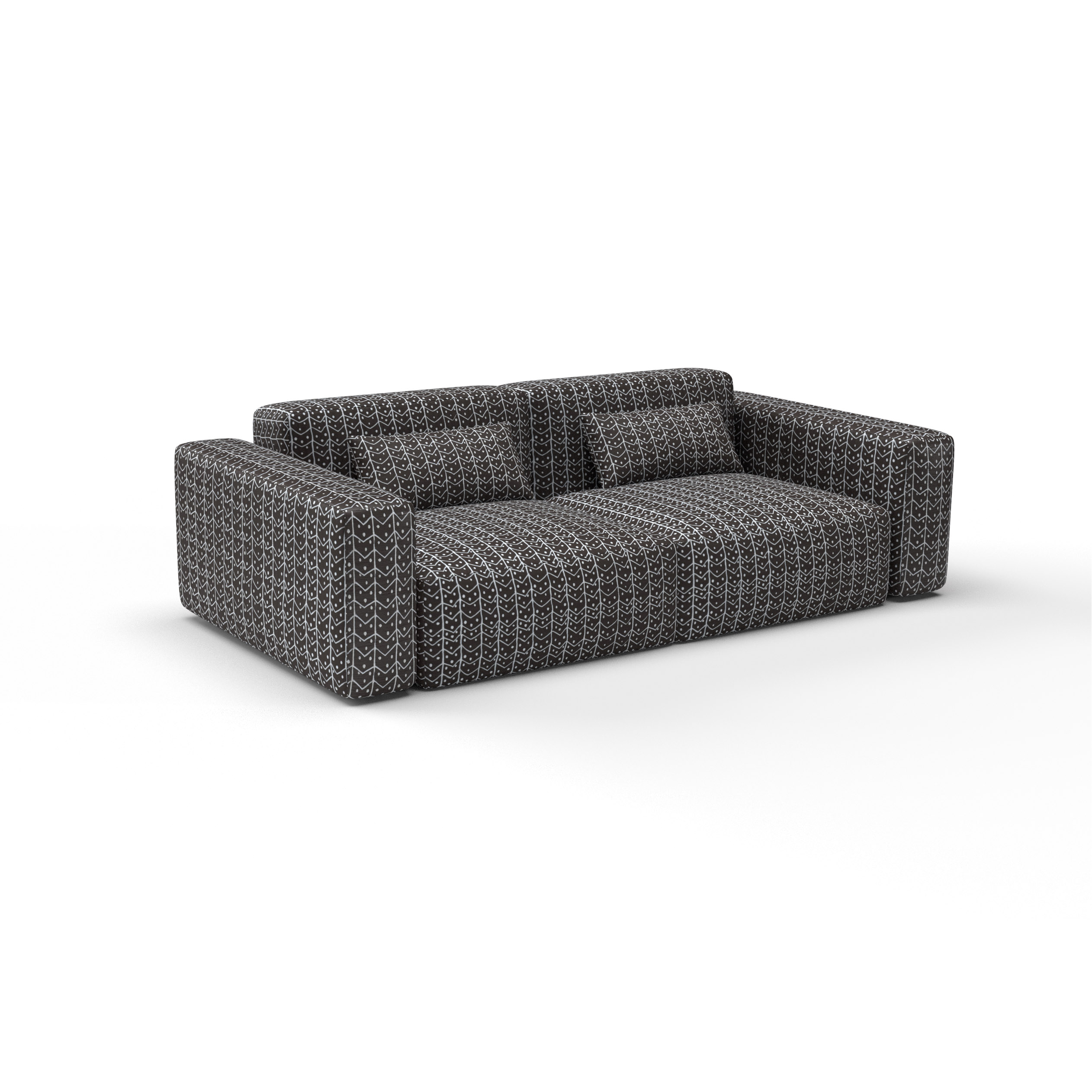 Sofa tela Macarella Chocolate de Gaston y Daniela. Coleccion de Lorenzo Castillo. Terciopelo Bordado con diseño geometrico para tapiceria y cortinas. Decoracion de interiores. Detalle