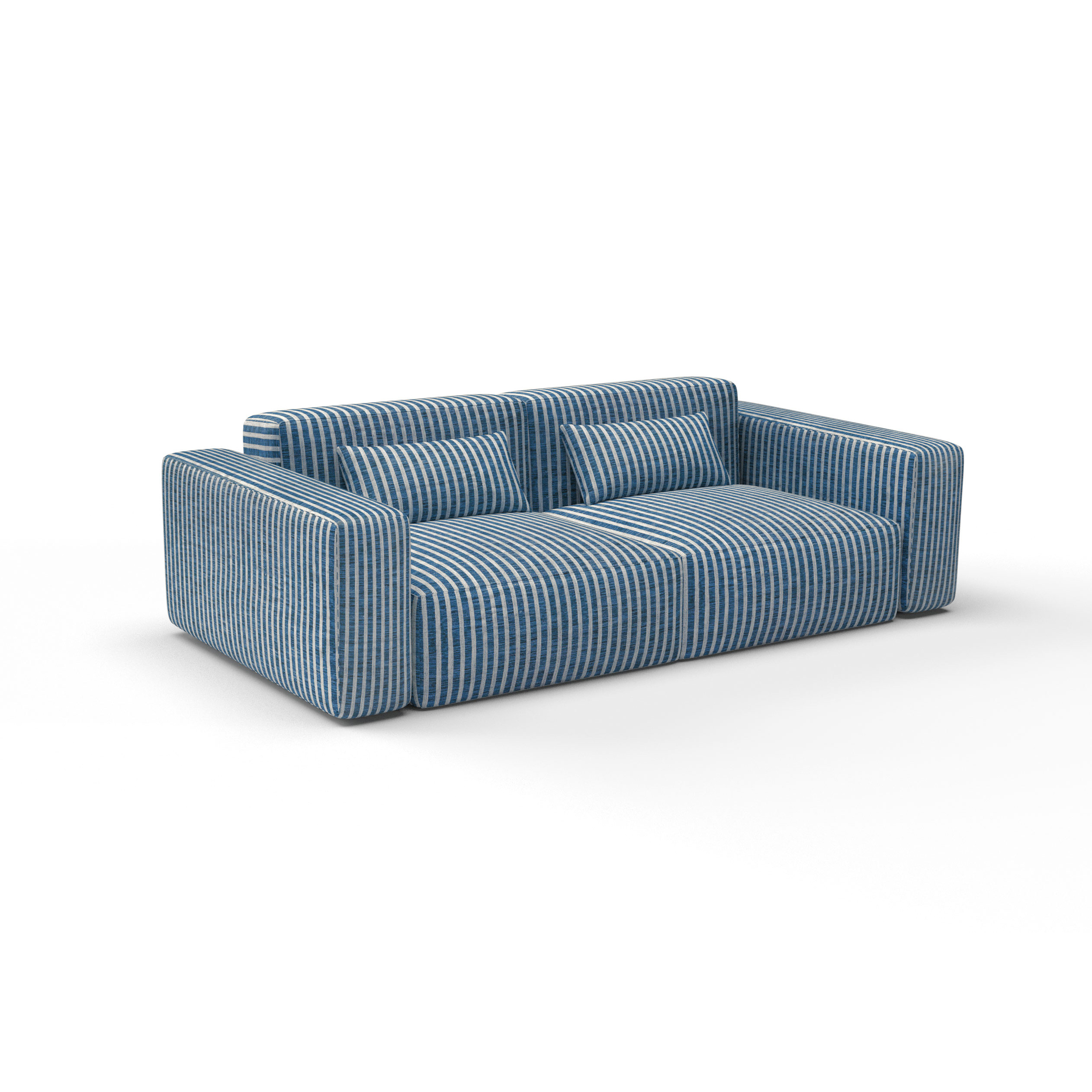 Sofa tela Mitjana azul de Gaston y Daniela. Coleccion Lorenzo Castillo. Tapiceria con dibujo de rayas. Decoracion de interiores
