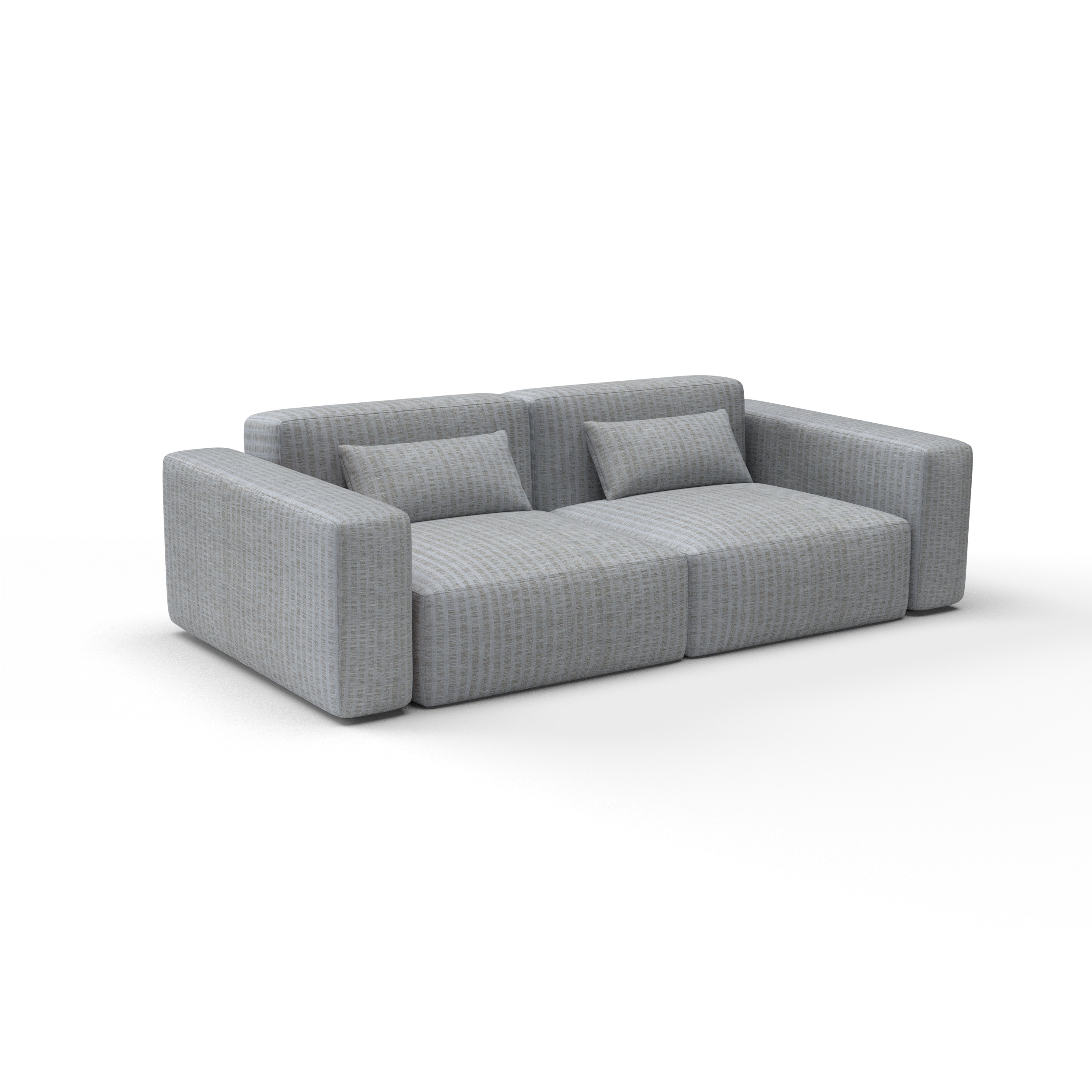 Sofa tela Mitjana beige de Gaston y Daniela. Coleccion Lorenzo Castillo. Tapiceria con dibujo de rayas. Decoracion de interiores