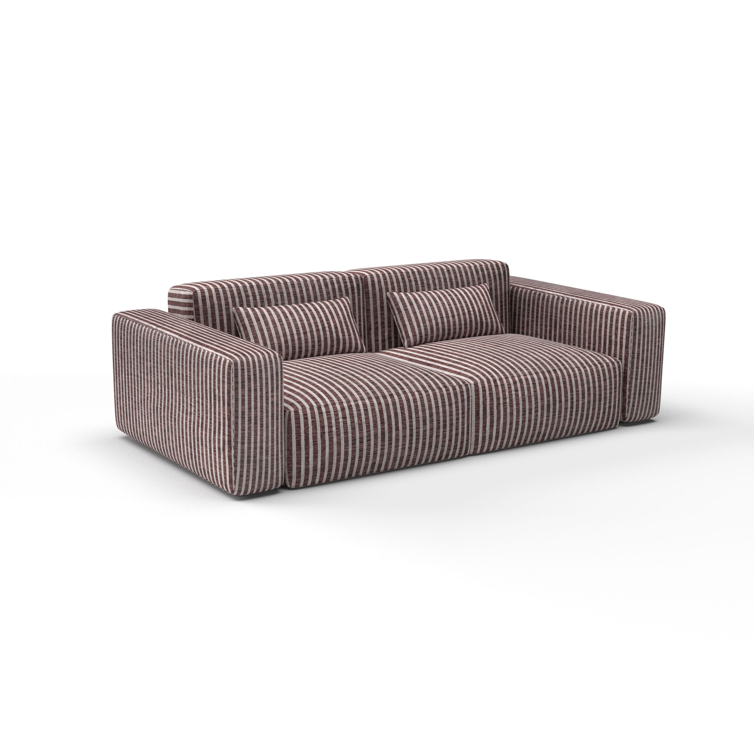 Sofa tela Mitjana chocolate de Gaston y Daniela. Coleccion Lorenzo Castillo. Tapiceria con dibujo de rayas. Decoracion de interiores