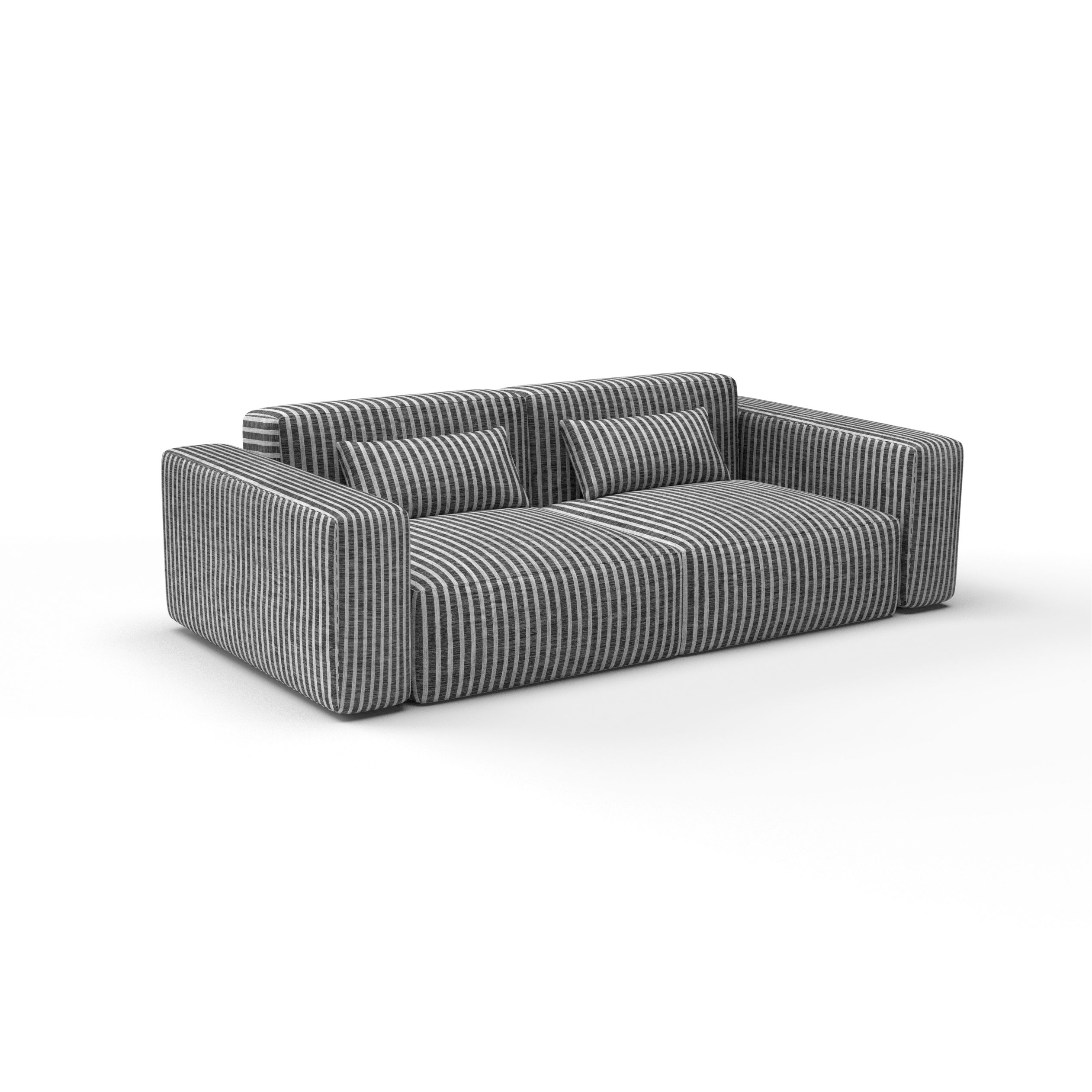 Sofa tela Mitjana gris de Gaston y Daniela. Coleccion Lorenzo Castillo. Tapiceria con dibujo de rayas. Decoracion de interiores