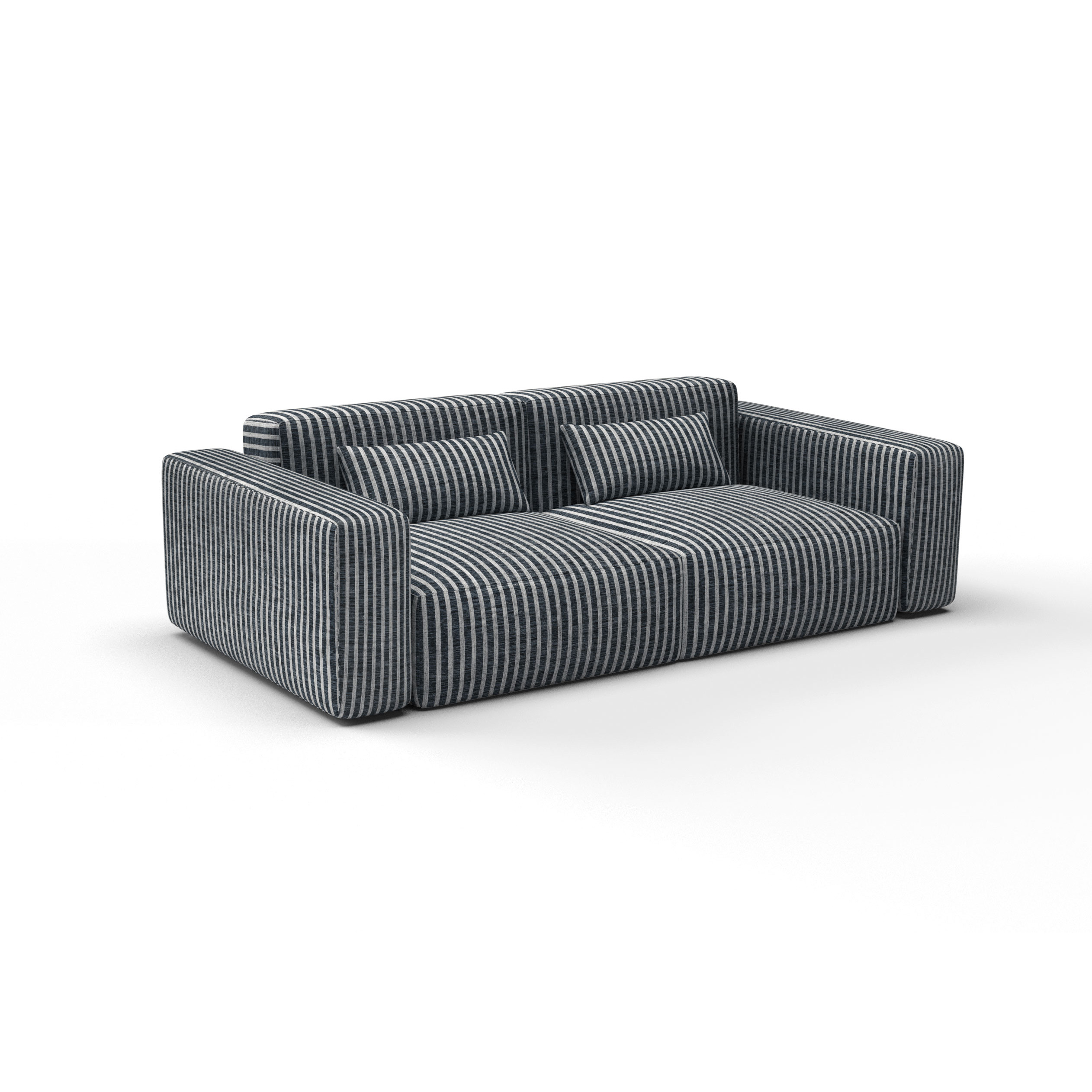 Sofa tela Mitjana negro de Gaston y Daniela. Coleccion Lorenzo Castillo. Tapiceria con dibujo de rayas. Decoracion de interiores