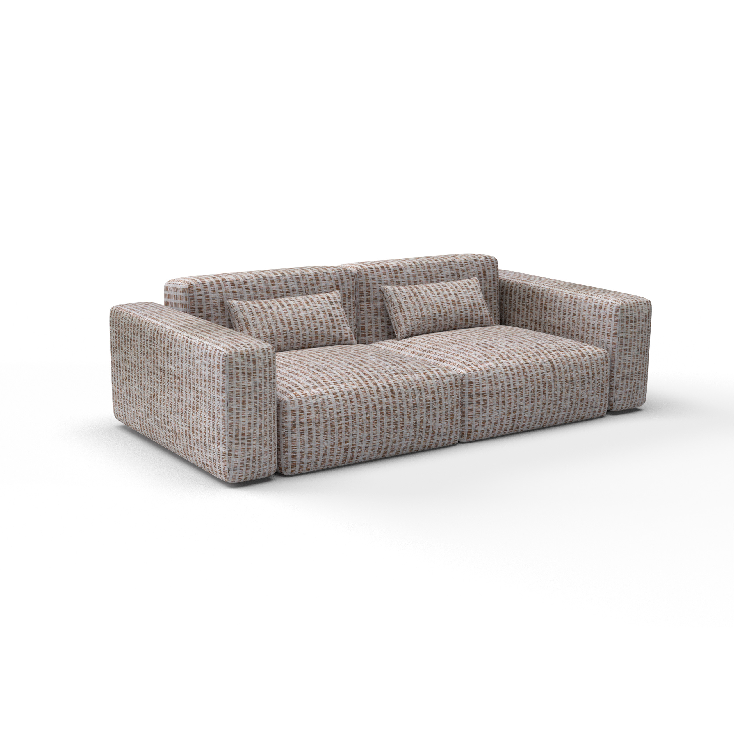 Sofa tela Mitjana teja de Gaston y Daniela. Coleccion Lorenzo Castillo. Tapiceria con dibujo de rayas. Decoracion de interiores