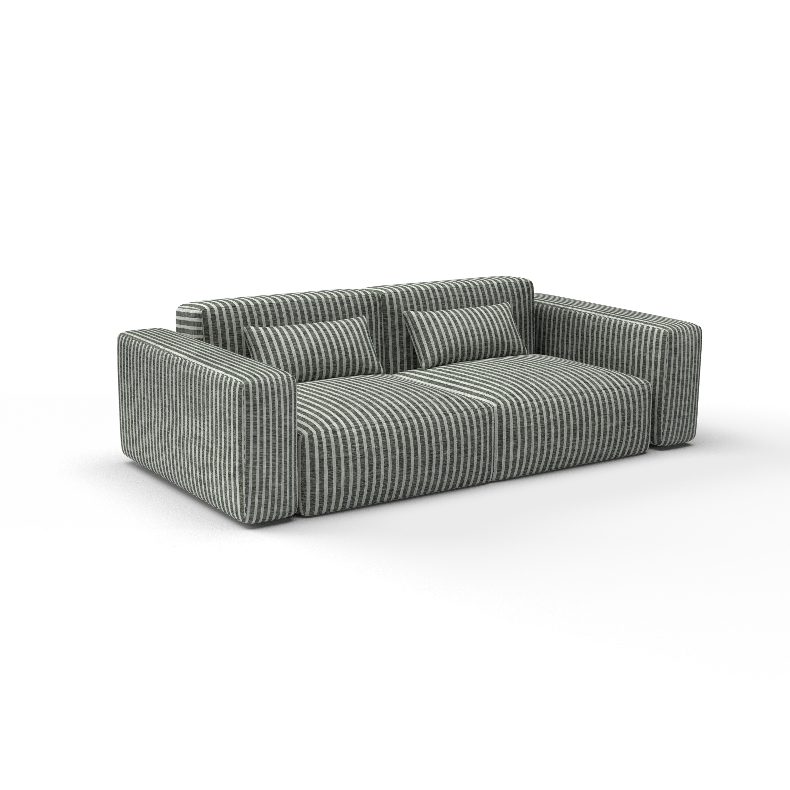 Sofa tela Mitjana verde de Gaston y Daniela. Coleccion Lorenzo Castillo. Tapiceria con dibujo de rayas. Decoracion de interiores