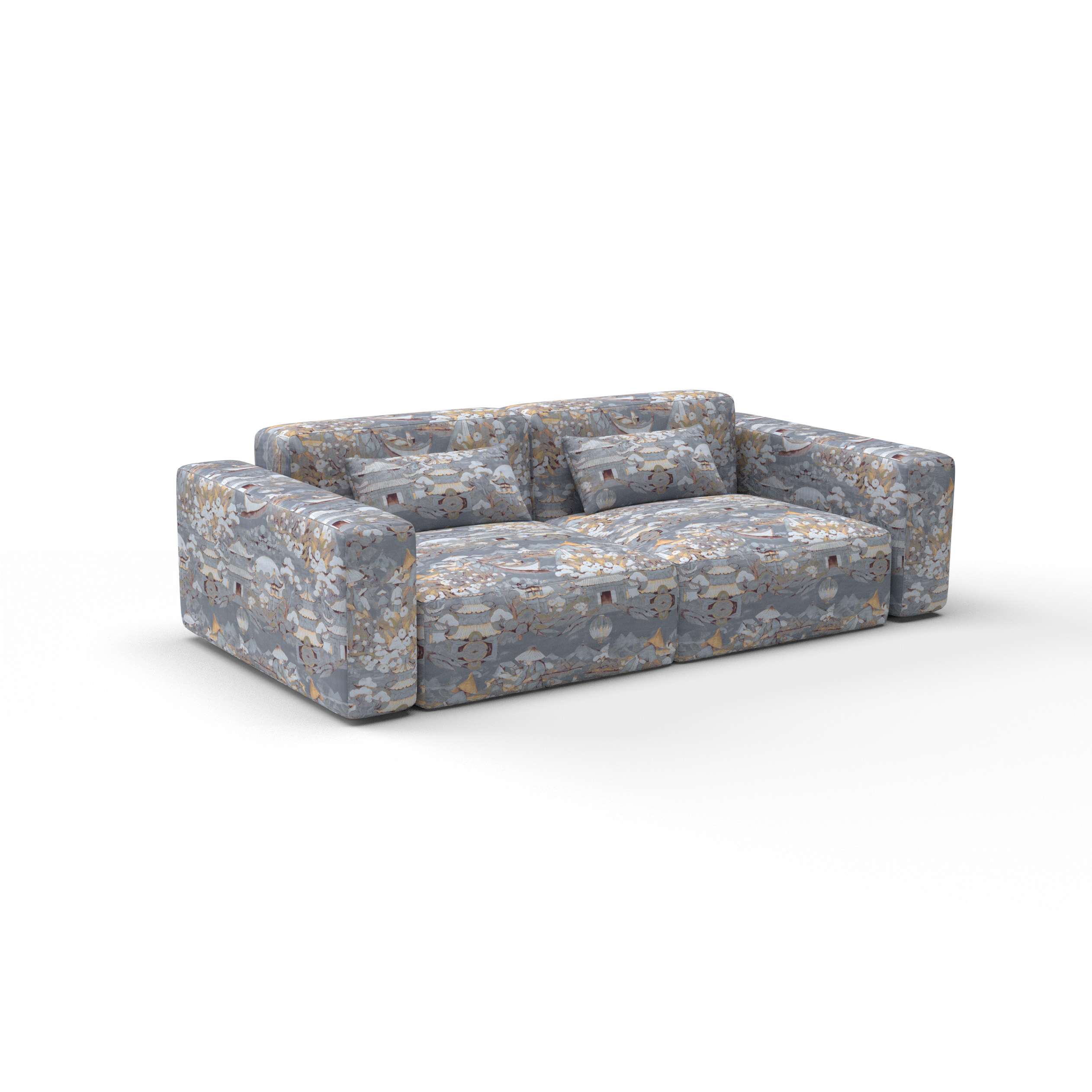 Sofa Tela Tembo Gris de Gaston y Daniela. Coleccion de Lorenzo Castillo. Estampado oriental, en algodon y lino para cortinas en color grises. Decoracion de interiores.