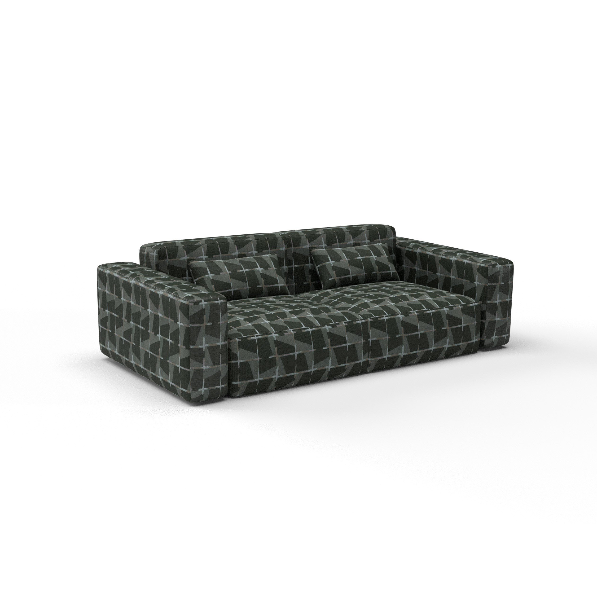 Sofa tela Reyezuelo Verde de Gaston y Daniela. Coleccion de Lorenzo Castillo. Terciopelo con diseño geometrico de algodon para tapiceria. Decoracion de interiores