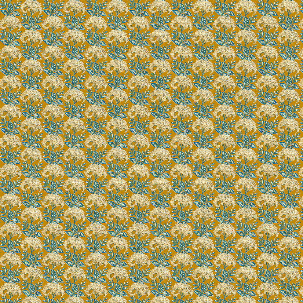 GDT-5816-001 tela amelia ocre azul gaston y daniela floral botanico estampado lino cortinas decoracion casa