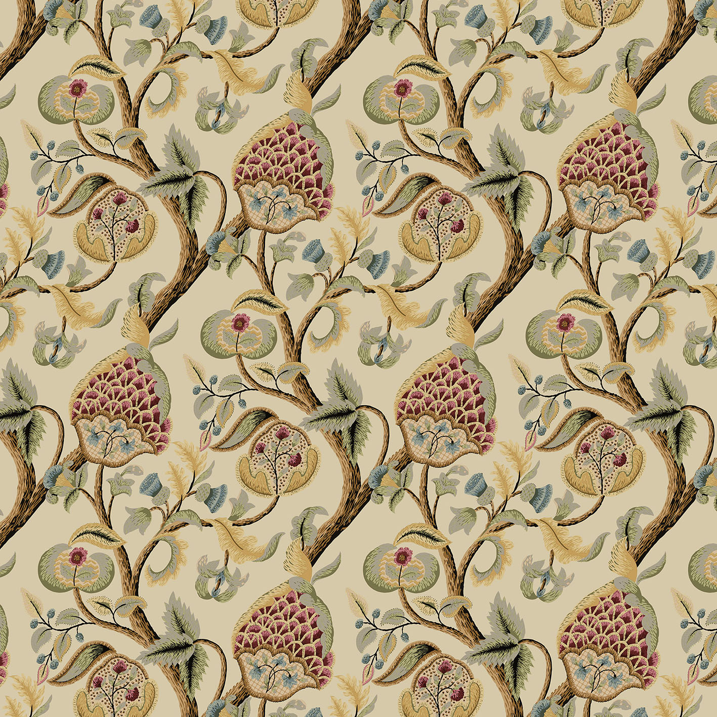 GDT-5827-002 Tela Longford gaston y daniela oro burdeos botanico algodon estampado tapiceria cortinas decoracion