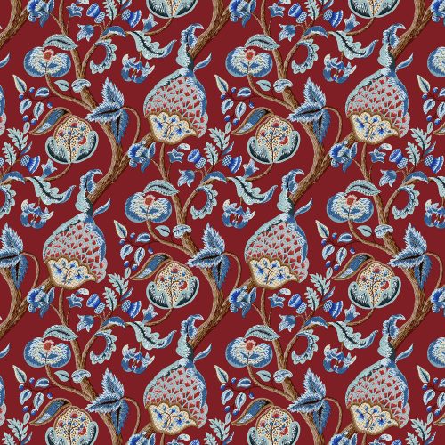 GDT-5827-004 Tela Longford gaston y daniela fondo rojo botanico algodon estampado tapiceria cortinas decoracion