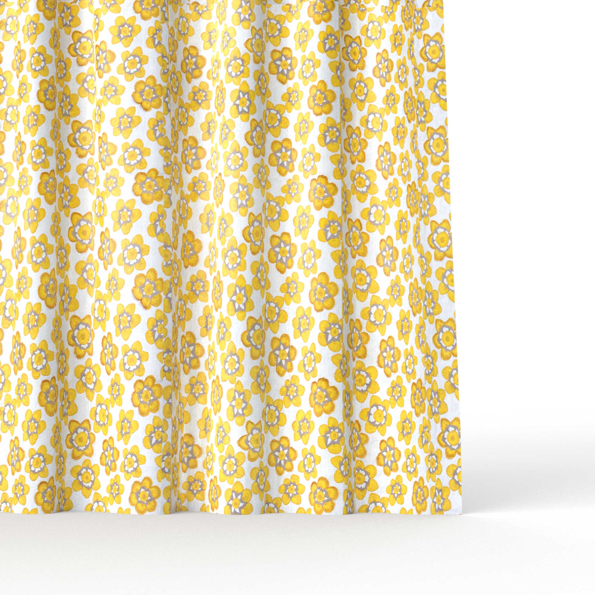 Cortina Tela Dolores amarillo de Gaston y Daniela. Coleccion Lorenzo Castillo. Estampado oriental de algodon y lino para cortinas.