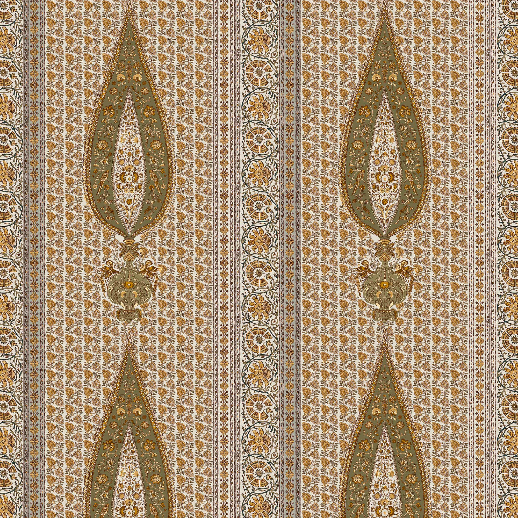 LCT-1191-001 Tela Indira Verde de Gaston y Daniela. Coleccion de Lorenzo Castillo. Diseño etnico sofisticado para tapiceria y cortinas. Decoracion de interiores