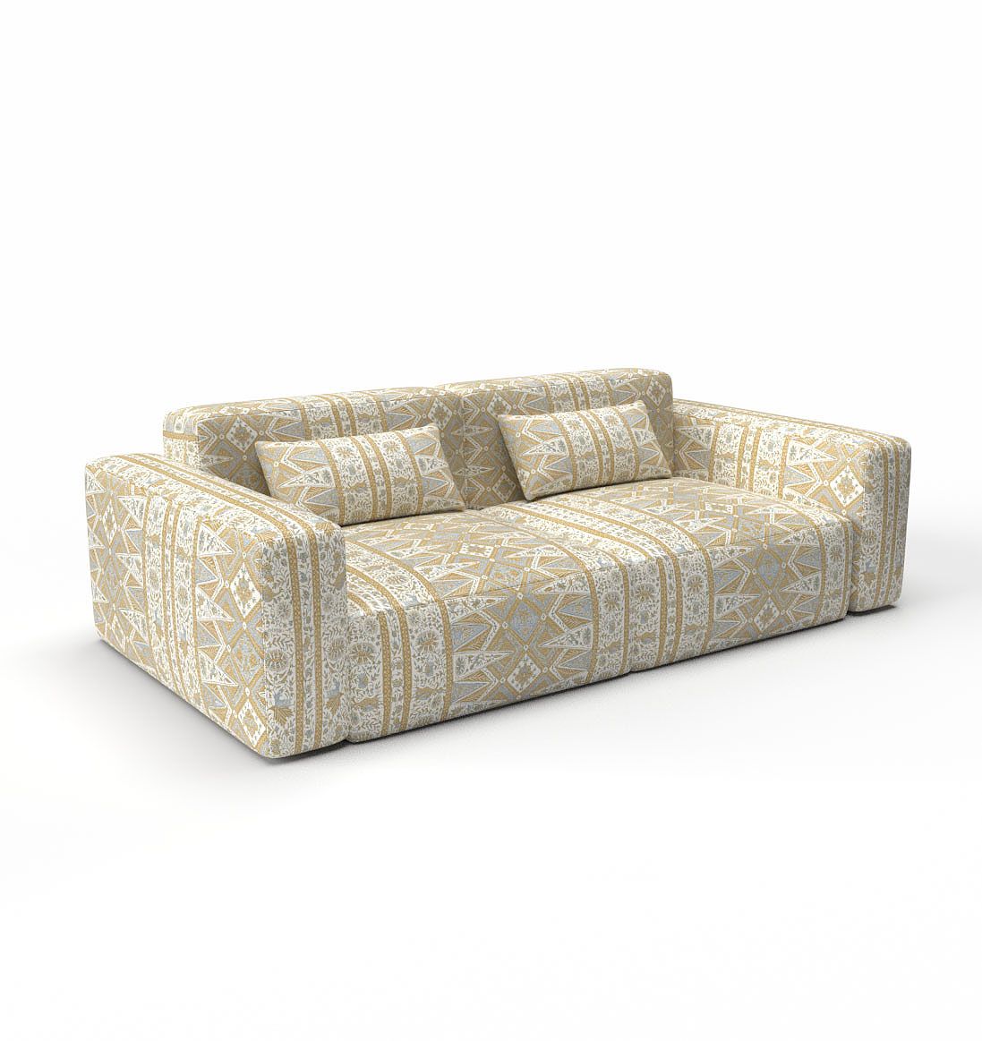 LCT-1190-1 Tela nirvana mostaza de Gaston y Daniela. Diseño estampado para tapiceria y cortinas. Decoracion de interiores. Sofa