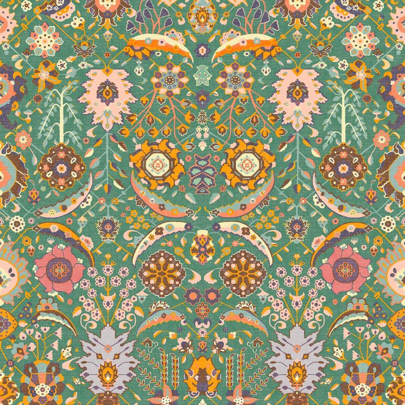 GDT-5792-002 Tela Eduarda Verde de Gaston y Daniela. Estampado floral y botanico para tapiceria. Decoracion de interiores.