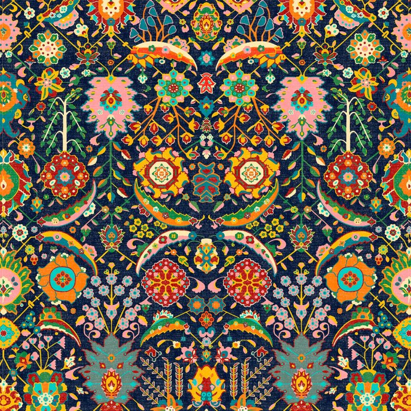 GDT-5792-003 Tela Eduarda Navy de Gaston y Daniela. Estampado floral y botanico para tapiceria en tono azul. Decoracion de interiores.