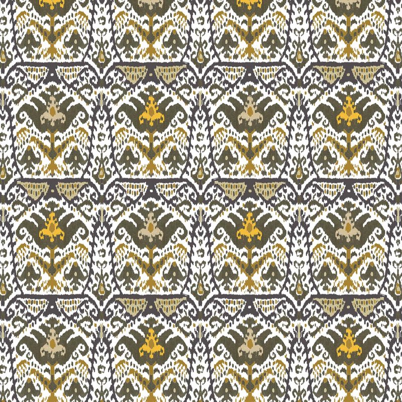 GDT-5793-002 Tela Doga topo y ocre de gastón y daniela con diseño ikat. Estampado de algodón para tapicería. Decoración de interiores.