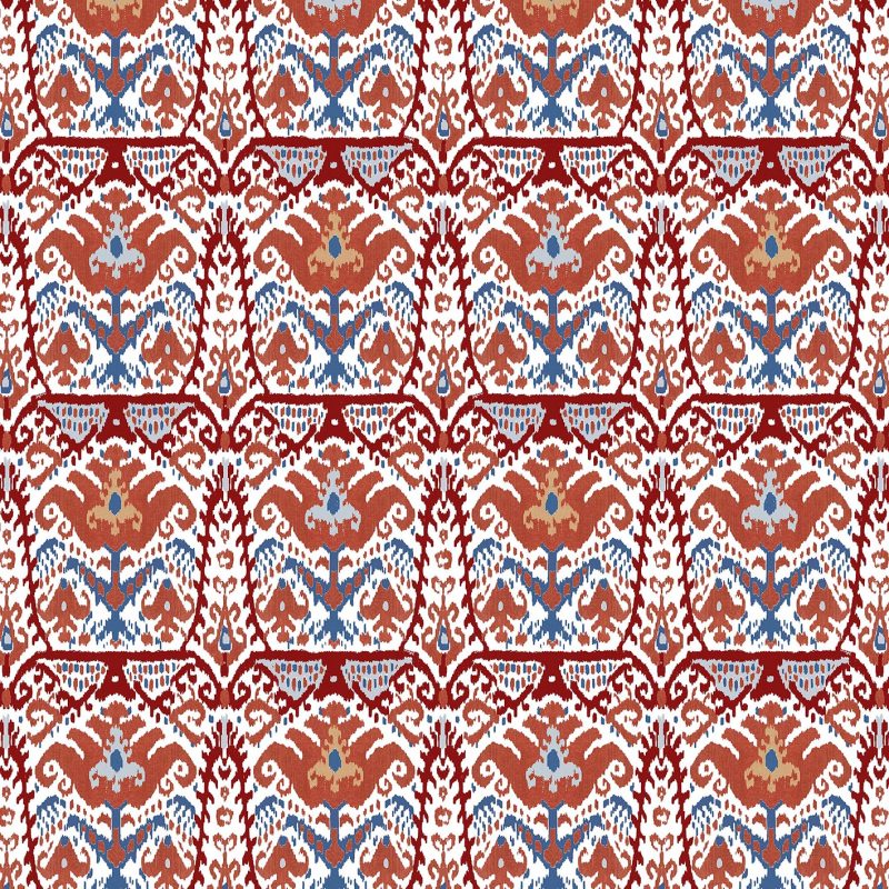 GDT-5793-004 Tela Doga teja y azul de gastón y daniela con diseño ikat. Estampado de algodón para tapicería. Decoración de interiores.