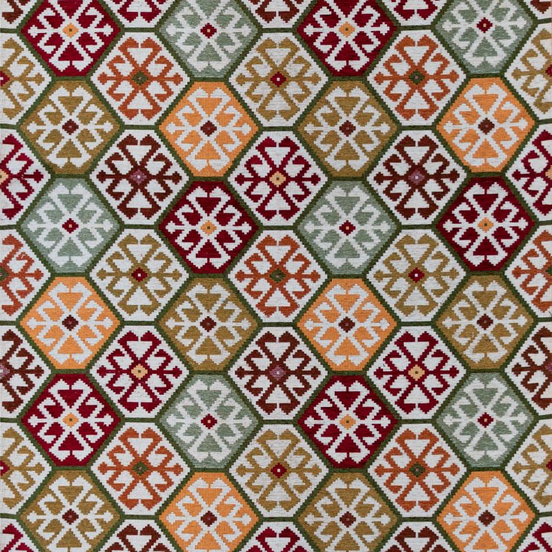 GDT-5796-001 Tela Tesalonica Rojo y verde de Gaston y Daniela. Diseño etnico y geometrico para tapiceria. Decoracion de interiores.