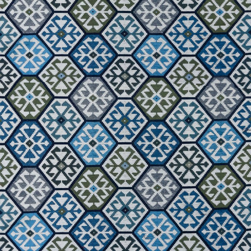 GDT-5796-003 Tela Tesalonica azul de Gaston y Daniela. Diseño etnico y geometrico para tapiceria. Decoracion de interiores.