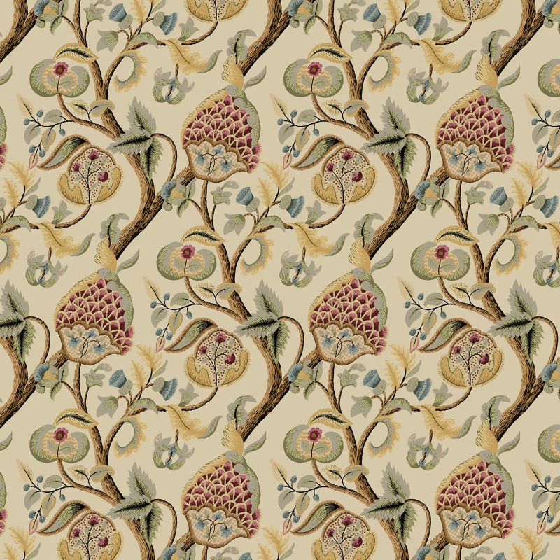 GDT-5827-002 Tela Longford gaston y daniela oro burdeos botanico algodon estampado tapiceria cortinas decoracion