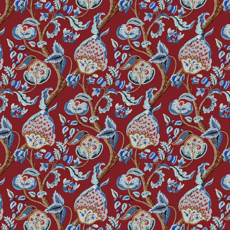GDT-5827-004 Tela Longford gaston y daniela fondo rojo botanico algodon estampado tapiceria cortinas decoracion