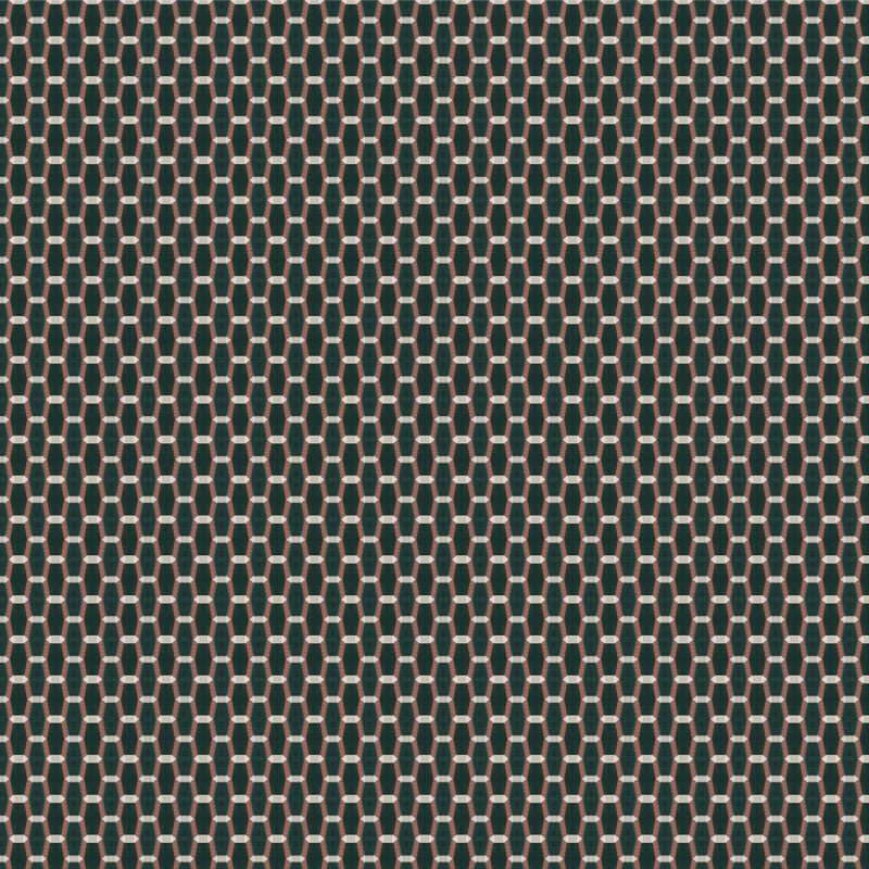 LCT-1165-003 Tela Acebuche Verde/Teja de Gaston y Daniela. Coleccion de Lorenzo Castillo. Terciopelo con diseño geometrico de algodon para tapiceria. Decoracion de interiores