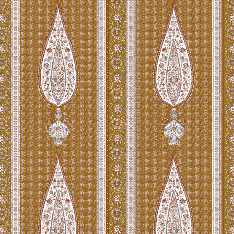 LCT-1191-004 Tela Indira Mostaza de Gaston y Daniela. Coleccion de Lorenzo Castillo. Diseño etnico sofisticado para tapiceria y cortinas. Decoracion de interiores