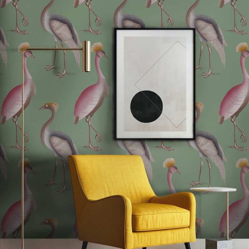 Papel pintado Garzas verde gastón y daniela animales fauna verde decoración comedor salón dormitorio
